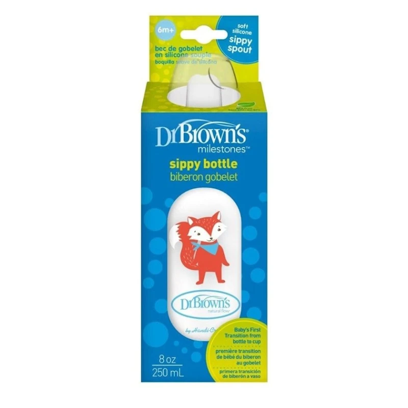Бутылочка-поильник с плоской соской Dr. Brown's Milestones Fox, полипропилен 250 мл Бутылочка-поильник с плоской соской Dr. Brown's Milestones Fox, полипропилен 250 мл