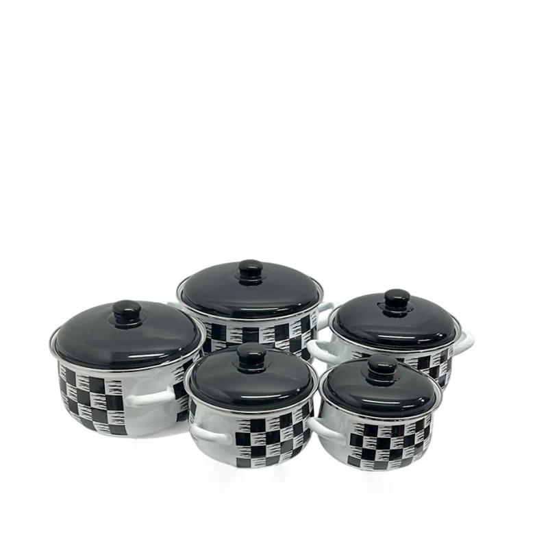 Набор кастрюль Grasera Dekor-1, эмаль, 10 предметов, черный/белый Набор кастрюль Grasera Dekor-1, эмаль, 10 предметов, черный/белый