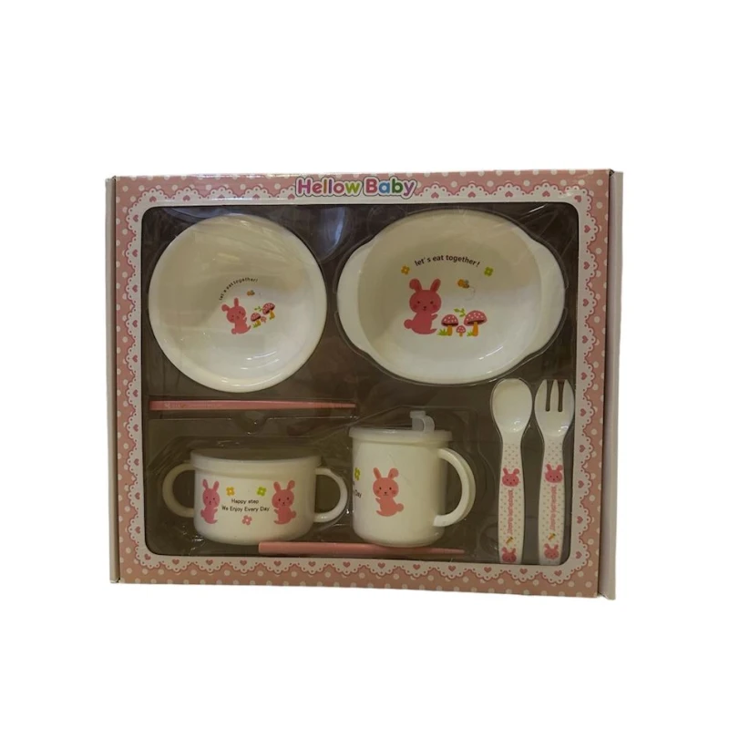 Uşaqlar üçün qab-qacaq dəsti Hellow Baby 389111U, 8 əşya, plastik, ağ, 33х22 sm