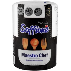 Бумажные кухонные полотенца Soffione Premio Maestro Chef, 1 рулон, 3 слойный, белый