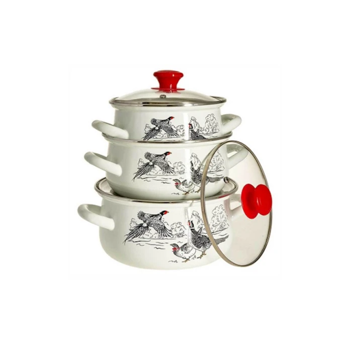 Набор кастрюль Керченская эмаль Фазан-1 Экстра, 3 шт, 1500/2300/3000 мл, сталь, с крышкой, белый/черный