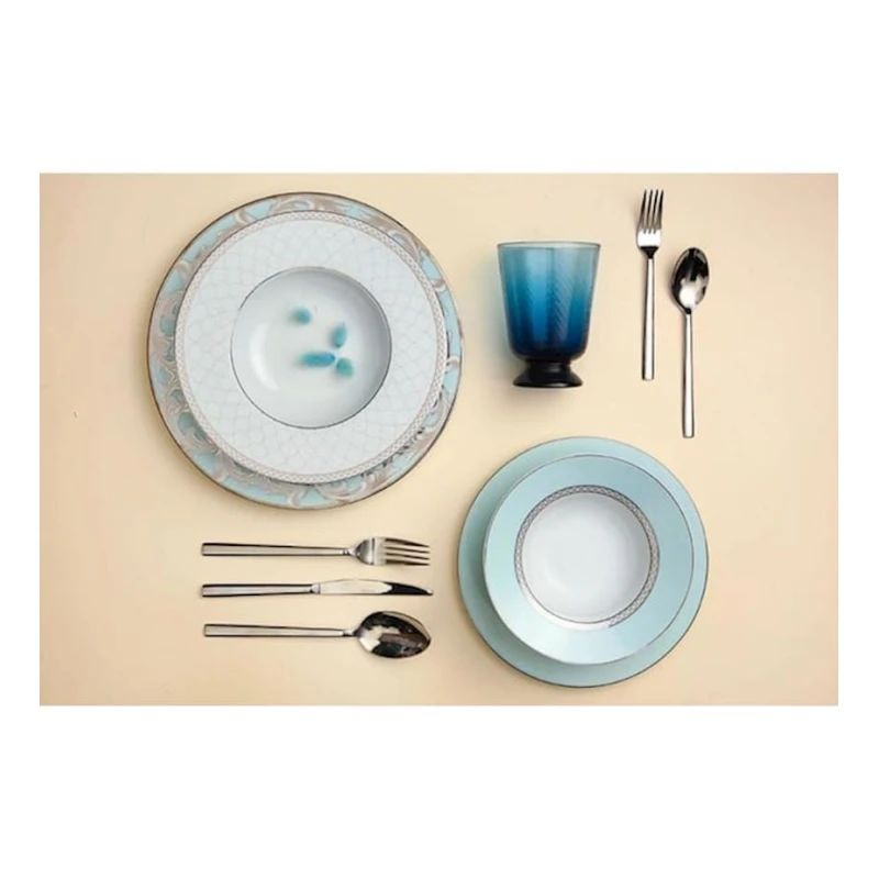 Nahar dəsti Porland Relish 04AP021707, 24 parça, 6 nəfərlik, farfor, ağ/göy