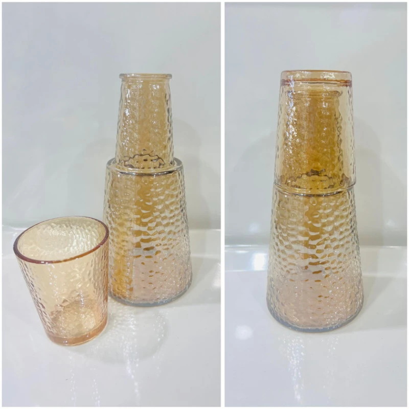 Qrafin 6921-702, 1 l, şüşə, qapaq-stəkan ilə, qızılı