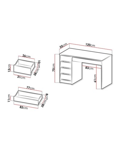 Kompüter masası Ev Plus 12116062, LDSP, 120x55x75 sm