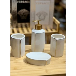 Набор для ванной nh_17sn, керамика, белый/золотистый, 4 шт Набор для ванной nh_17sn, керамика, белый/золотистый, 4 шт