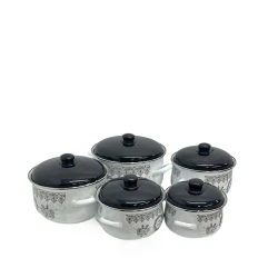 Набор кастрюль Grasera Dekor-2, эмаль, 10 предметов, черный/белый