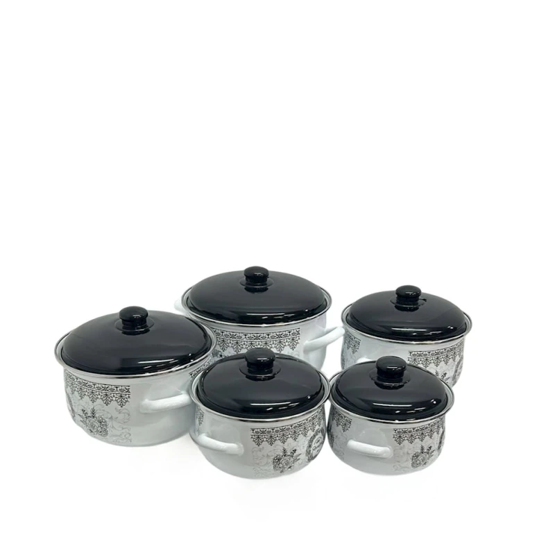 Набор кастрюль Grasera Dekor-2, эмаль, 10 предметов, черный/белый