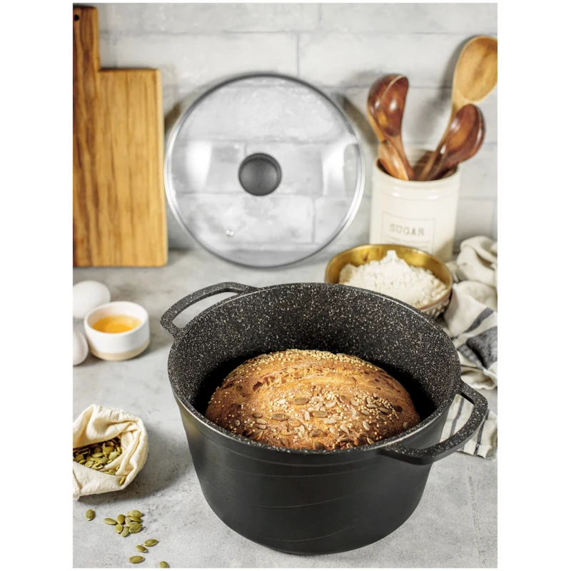 Кастрюля Нева Металл Каменная, 4 л, алюминий, с крышкой, черная