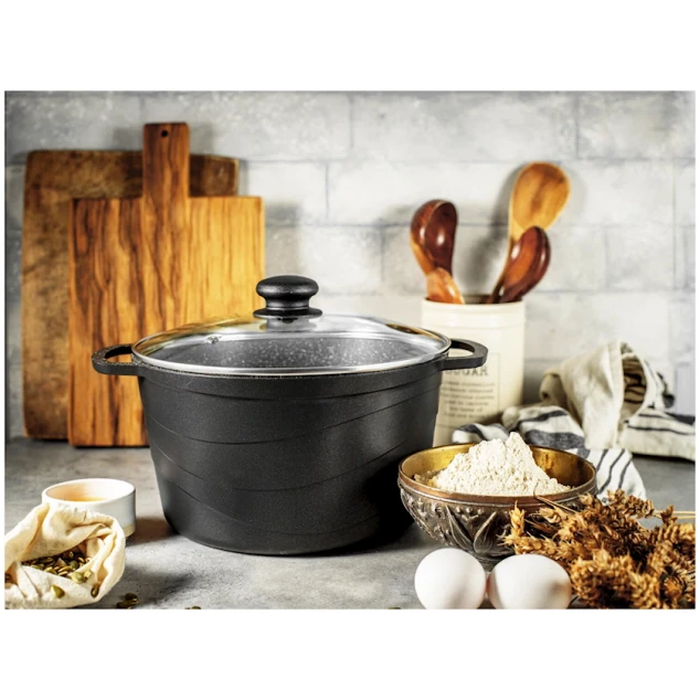 Кастрюля Нева Металл Каменная, 4 л, алюминий, с крышкой, черная