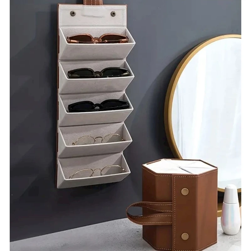 Органайзер для очков в форме сумочки 5 секций 5946_0025, кожа, коричневый, 16.5x16.2 см