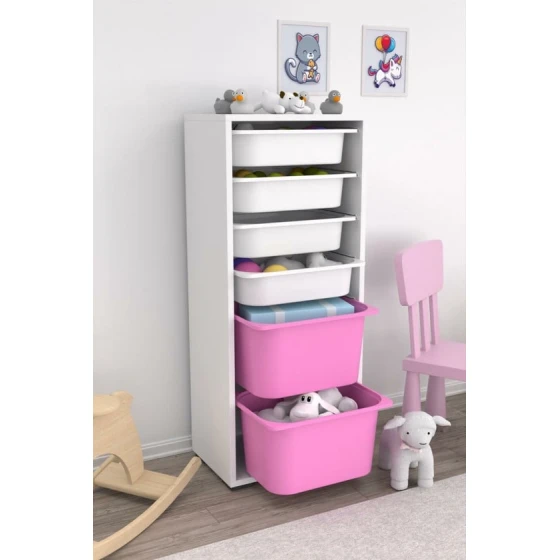 Шкаф для игрушек Pratico I39028, белый/розовый, 30x45.5x109 см Шкаф для игрушек Pratico I39028, белый/розовый, 30x45.5x109 см