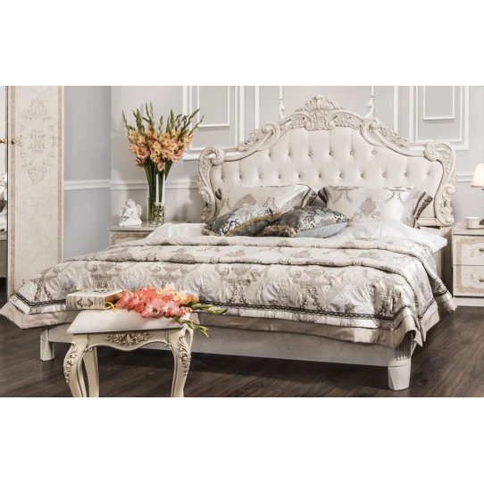 Набор мебели для спальни Era Mebel Patrisiya, кремовый (шкаф 200x60x228.5 см, кровать 184.5x210x145 см, прикроватная тумба 49.5x50x50 см, комод 95x50x89 см, зеркало 85x80 см)