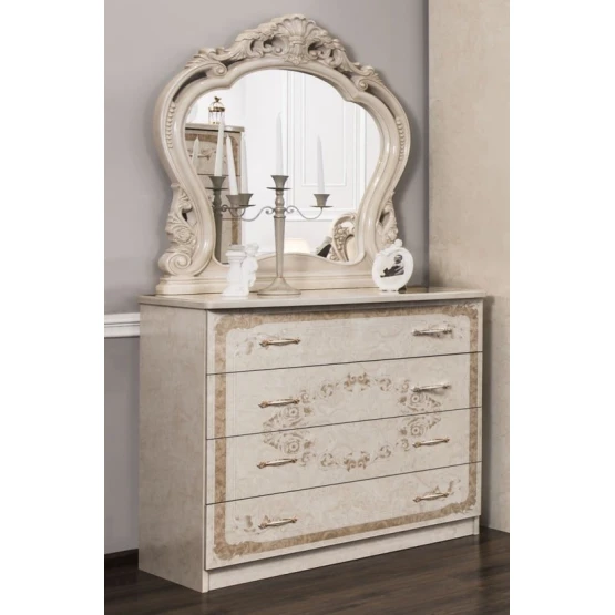 Набор мебели для спальни Era Mebel Patrisiya, кремовый (шкаф 200x60x228.5 см, кровать 184.5x210x145 см, прикроватная тумба 49.5x50x50 см, комод 95x50x89 см, зеркало 85x80 см)