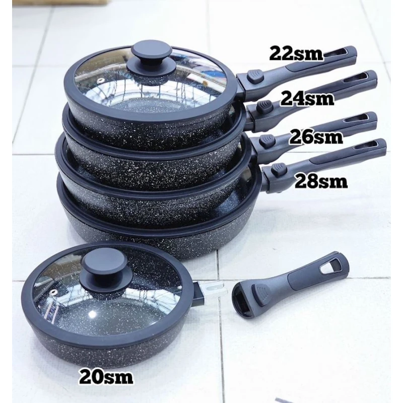 Набор сковородок ZTW-TDQ5P, гранит/стекло, черный, 20/22/24/26/28 см, 5 шт