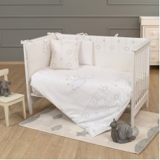 Uşaq yataq dəsti Funna baby Luna Chic, 8 hissə, yorğan üzü 100x150 sm, iç yorğan, baş üçün qoruma 45x70 sm, yan qoruma 45x130 sm - 2 əd, mələfə, yastıq üzü 35x45 sm, dekorativ yastıq, pambıq, ağ,