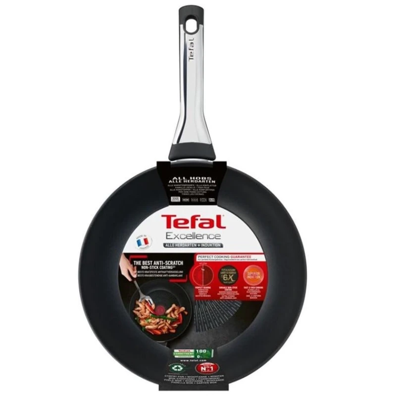 Сковородка Tefal 6X Excellence Wok, титан, черная, 28 см