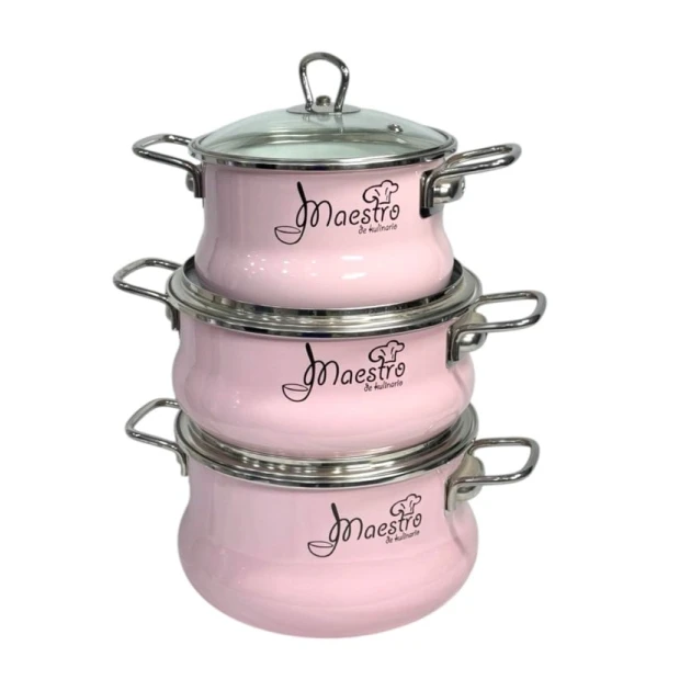 Набор кастрюль Vitross maestro_pink_qazan, эмаль, розовый, 3 шт Набор кастрюль Vitross maestro_pink_qazan, эмаль, розовый, 3 шт