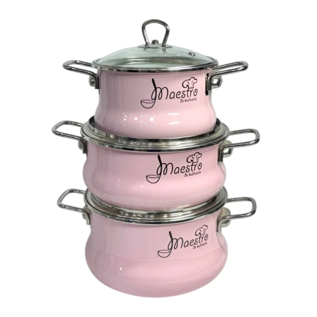 Набор кастрюль Vitross maestro_pink_qazan, эмаль, розовый, 3 шт Набор кастрюль Vitross maestro_pink_qazan, эмаль, розовый, 3 шт