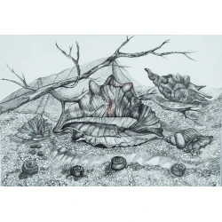 Qrafika Art by Ulviya Kakhramanova Tərk edilmiş sahil UK0044, kağız, qələm, 30х40 sm