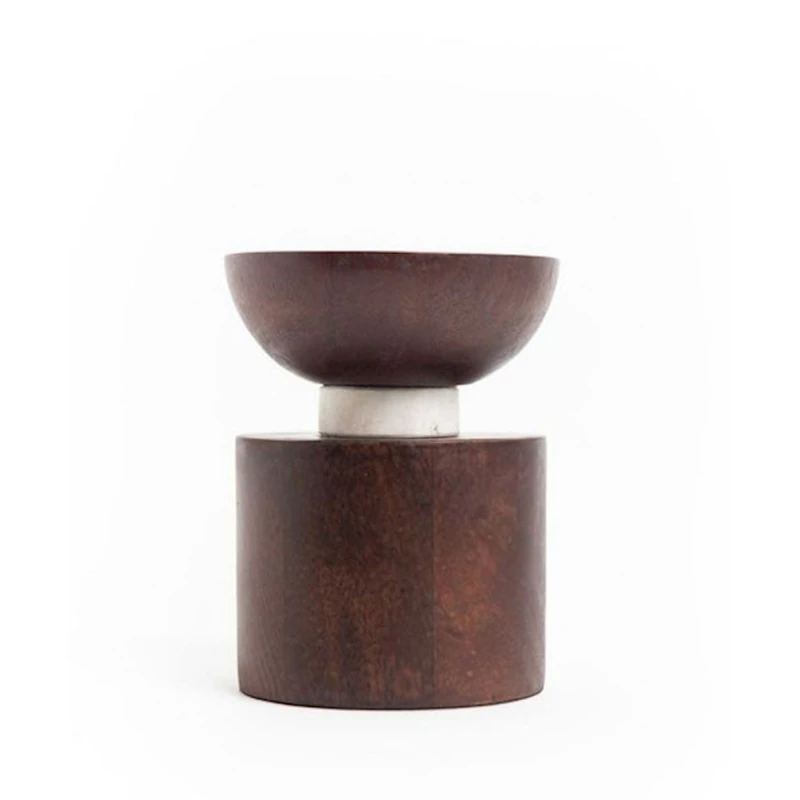 Şamdan Hom-me Wood and marble, 12 sm, taxta/mərmər, Ağ/Qəhvəyi