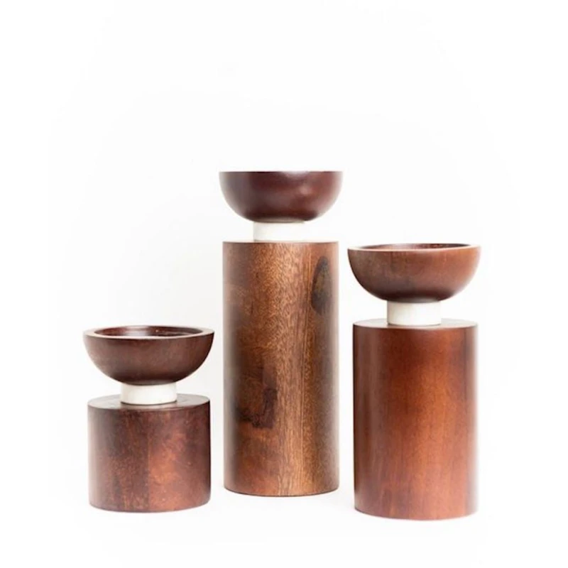 Şamdan Hom-me Wood and marble, 12 sm, taxta/mərmər, Ağ/Qəhvəyi