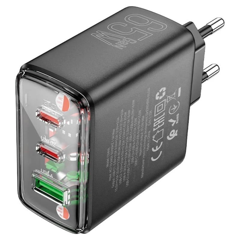Adapter Hoco CS44A Smart PD65W AB fiş, Qara