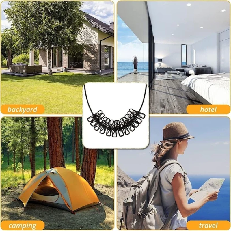 Веревка для сушки одежды с крючками Eightiz B0CVGSB7CS, 2 м Веревка для сушки одежды с крючками Eightiz B0CVGSB7CS, 2 м