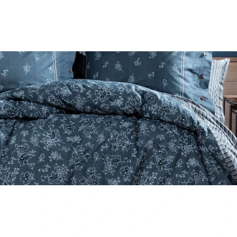 Комплект постельного белья Yataş Aveline пододеяльник 220x240, простыня 240x280, наволочки 50x70, двуспальный XL, синий