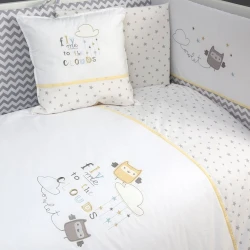 Комплект детского постельного белья Funna baby Owlet, 7 предметов, пододеяльник 90x120 см, внутреннее одеяло 90x120, защита головы 40x60 см, боковая защита 40x120 см - 2 шт, простыня, наволочка 35x45 см, хлопок, белый