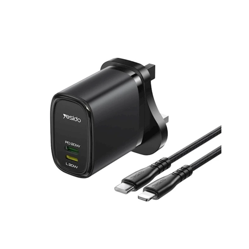 Сетевое зарядное устройство Yesido YC43 20W Type-C + 8 Pin with 1m Type-C to 8 Pin Cable Black
