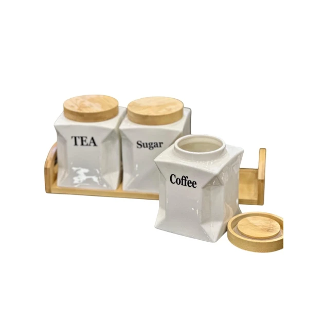 Набор для хранения AA-ES-069, керамика/бамбук, 3 предмета, белый Набор для хранения AA-ES-069, керамика/бамбук, 3 предмета, белый