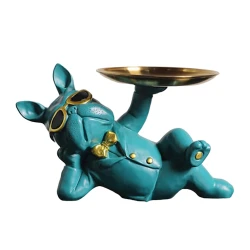 Декоративная статуэтка Французский бульдог с подносом Green, смола