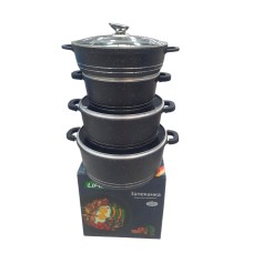 Qazan dəsti HomeStore PL12, 24/28/28/32 sm, qranit, qapaq ilə, qara