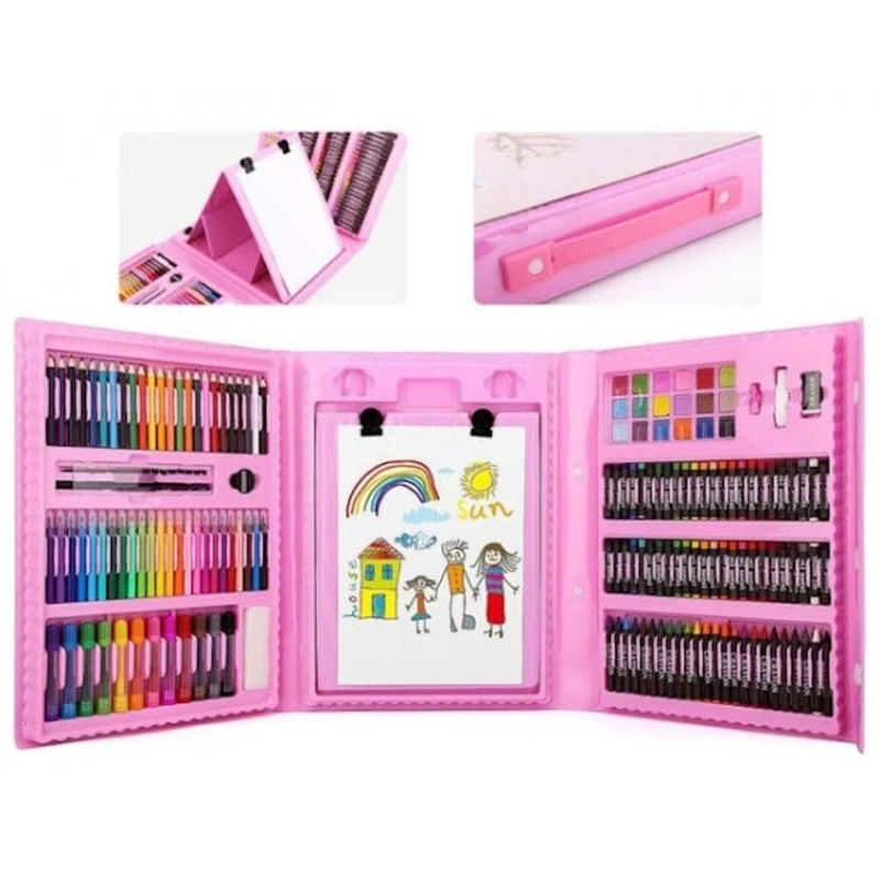 Детский художественный набор для рисования Чемодан творчества 208 предметов, розовый Детский художественный набор для рисования Чемодан творчества 208 предметов, розовый