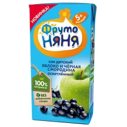 Детский сок ФрутоНяня яблоко и черная смородина, осветленный, 4+ месяцев, 0.2 л