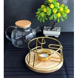 Çaynik üçün altlıq, 17x7 sm, taxta/metal, qızılı Çaynik üçün altlıq, 17x7 sm, taxta/metal, qızılı