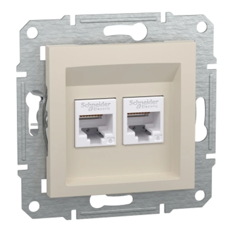 Розетка для интернета и телефона Schneider Electric Asfora EPH4870123, бежевая, 7.1х7.1 cм