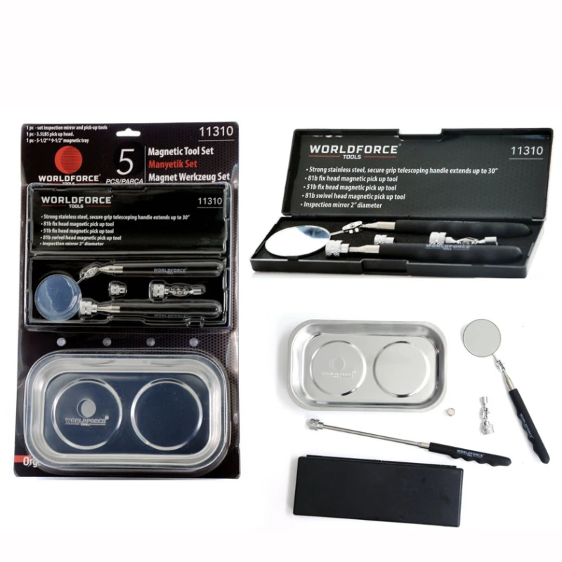 Набор магнитных инструментов Worldforce 11310, лоток+стержень+зеркало+насадки