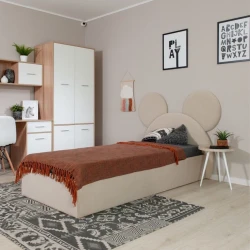 Tək nəfərlik çarpayı Art_tek_yataq 22, laminat/parça, bej, 200x85x90 sm