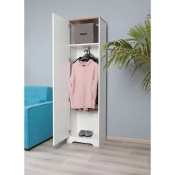 Шкаф распашной Neoletta, ЛДСП, 180х50х35 см, с выдвижной штангой, белый/коричневый Шкаф распашной Neoletta, ЛДСП, 180х50х35 см, с выдвижной штангой, белый/коричневый