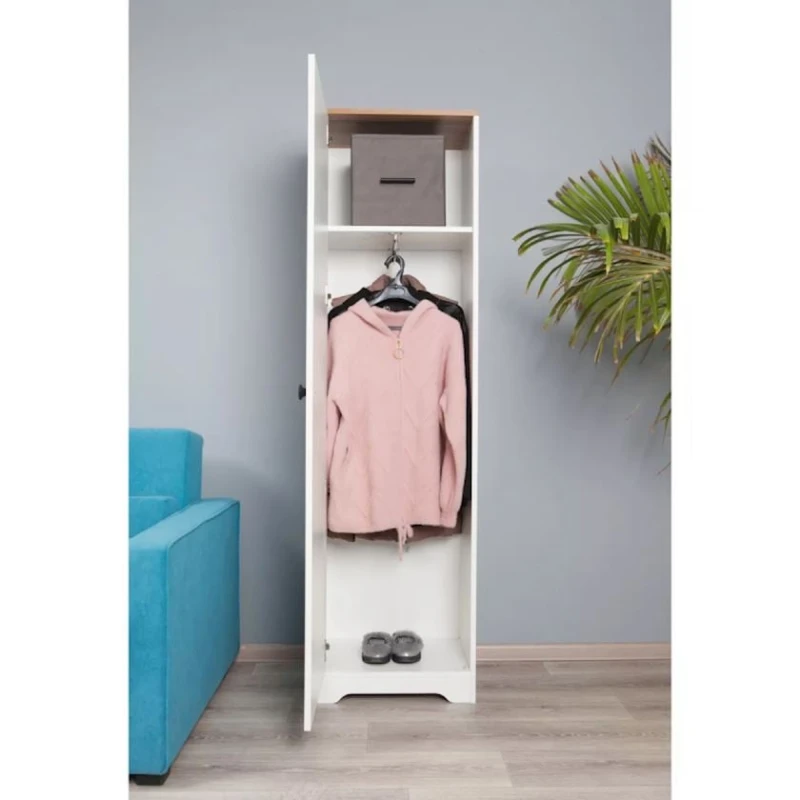 Шкаф распашной Neoletta, ЛДСП, 180х50х35 см, с выдвижной штангой, белый/коричневый Шкаф распашной Neoletta, ЛДСП, 180х50х35 см, с выдвижной штангой, белый/коричневый