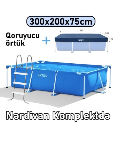 Hovuz Intex 3834TX28272NC, karkas, həcm 3834 l, mavi, 300x200x75 sm, düzbucaq - 3834TX28272NC