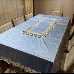 Скатерть MiraNova CTS-130, велюр, голубая, 160x220 см