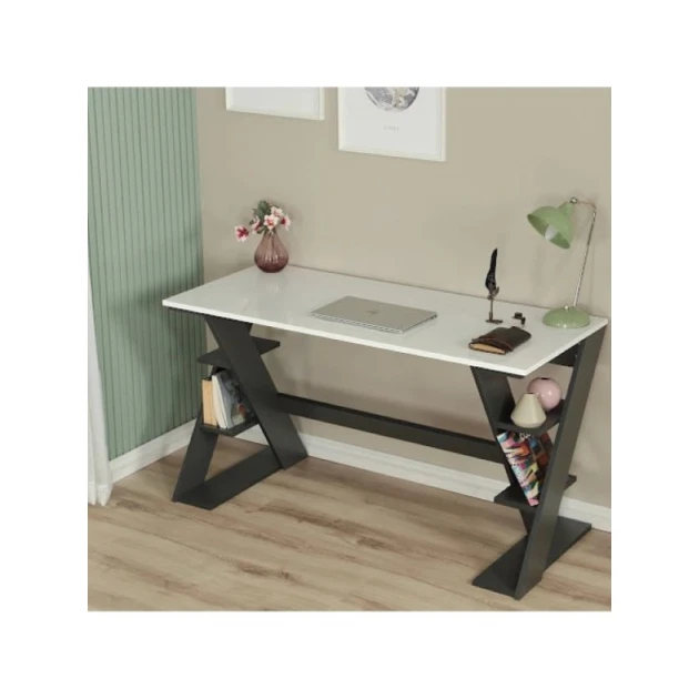 Компьютерный стол Art_Komp_Masası 23, белый/антрацит, 140x60x75 см