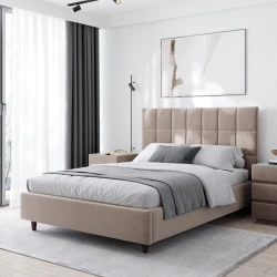 Двуспальная кровать Art_ikili_yataq 81, ламинат/текстиль, бежевая, 120x200х200 см