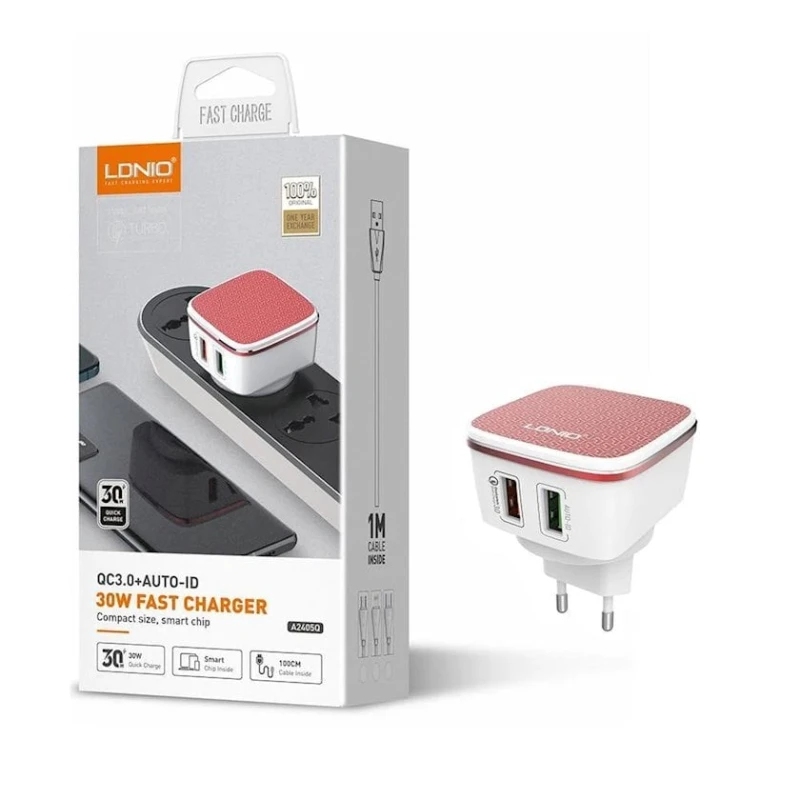 Сетевое зарядное устройство LDNIO A2405Q With Lightning Cable 30W Red Сетевое зарядное устройство LDNIO A2405Q With Lightning Cable 30W Red