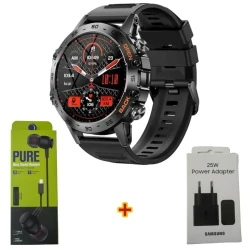 Умные часы Lemfo K52 Black + Подарок Проводные наушники Strap Pure + Сетевое зарядное устройство Samsung 25W