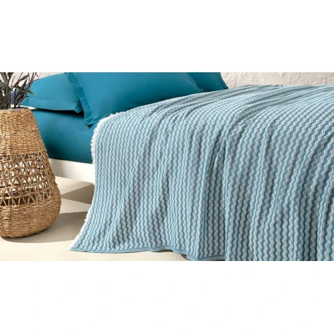 Покрывало пике Yataş Gwen, 160x220 см, односпальный, хлопок/полиэстер, темно-голубой