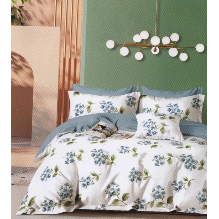 Комплект постельного белья MiraNova SF-732, пододеяльник 200x220 см, простыня 250x250 см, наволочка 50x70 см, двуспальный, хлопок, белый/синий