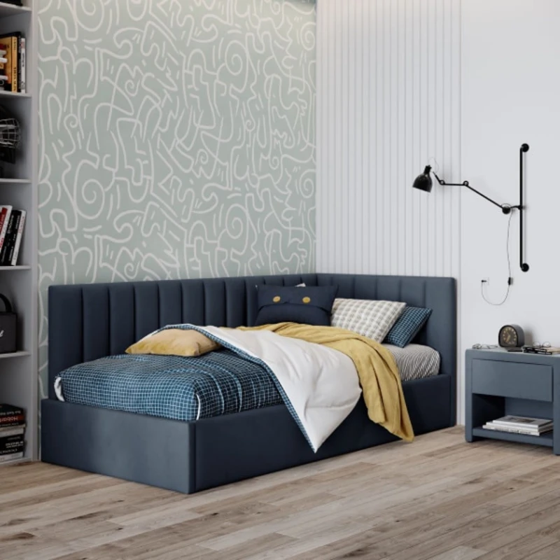 Tək nəfərlik çarpayı Art_tek_yataq (120) 57, laminat/parça, göy, 200x85x120 sm